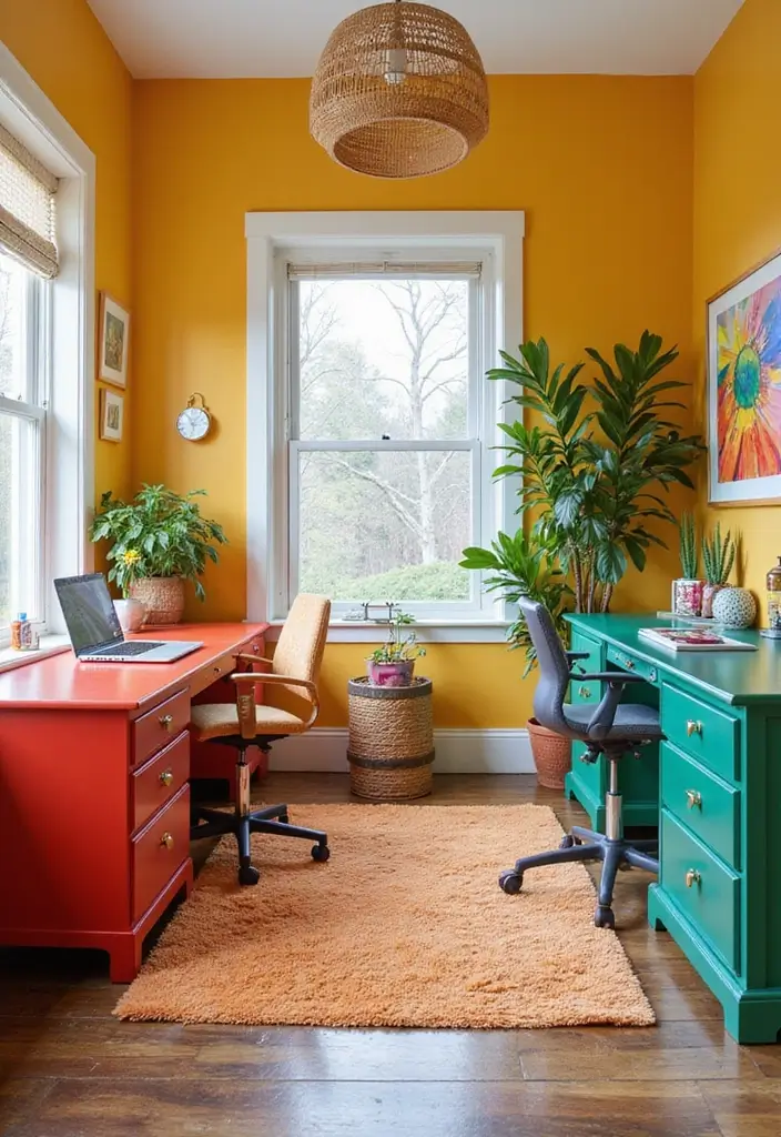 bright bold dual office desk ideas