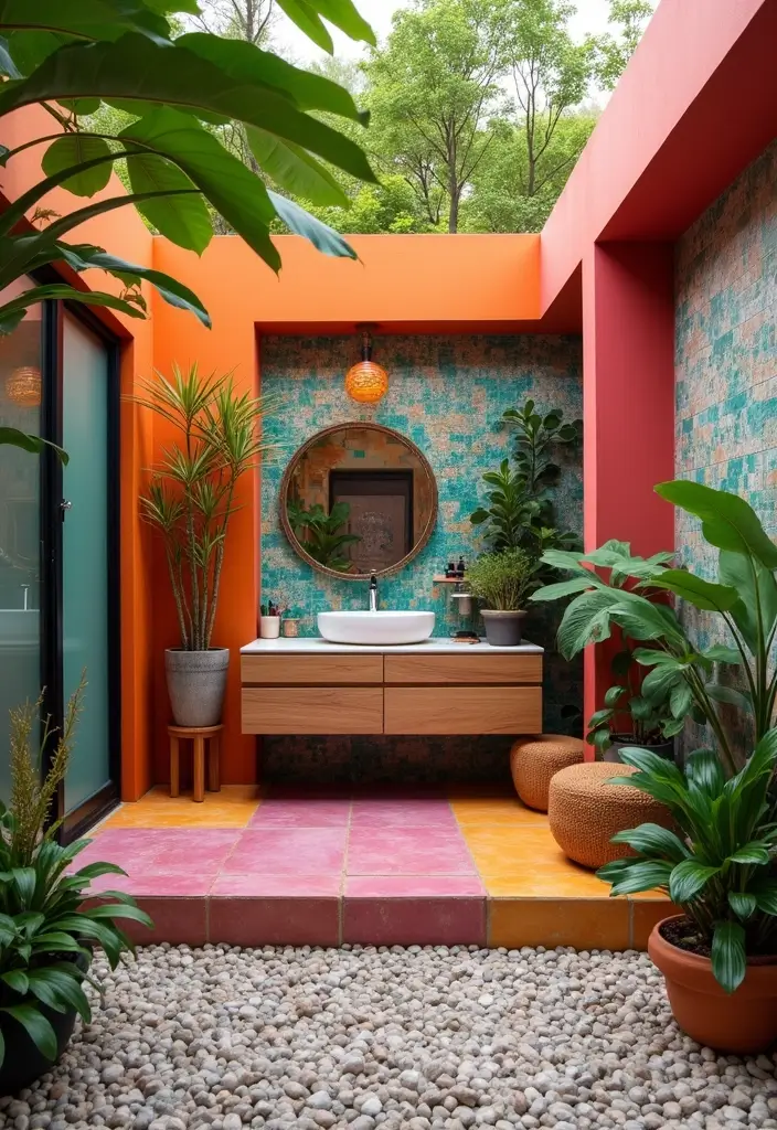 colorful accents outdoor bathroom style