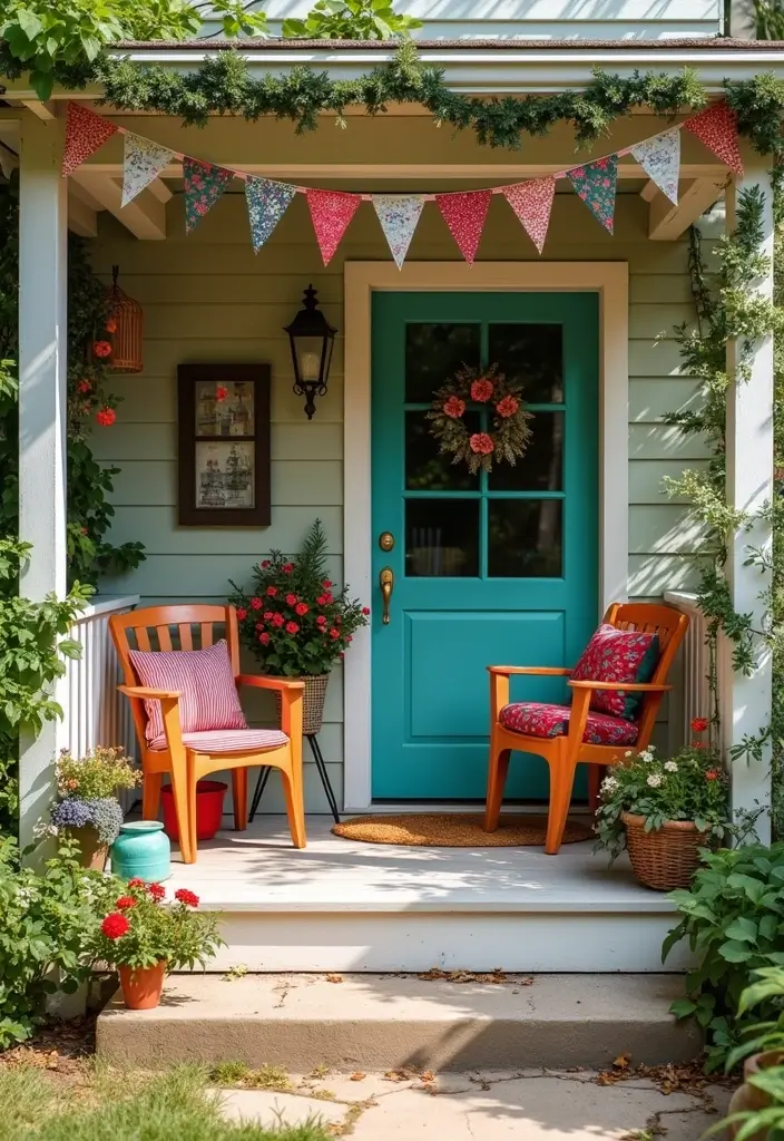 colorful bunting festive porch decor