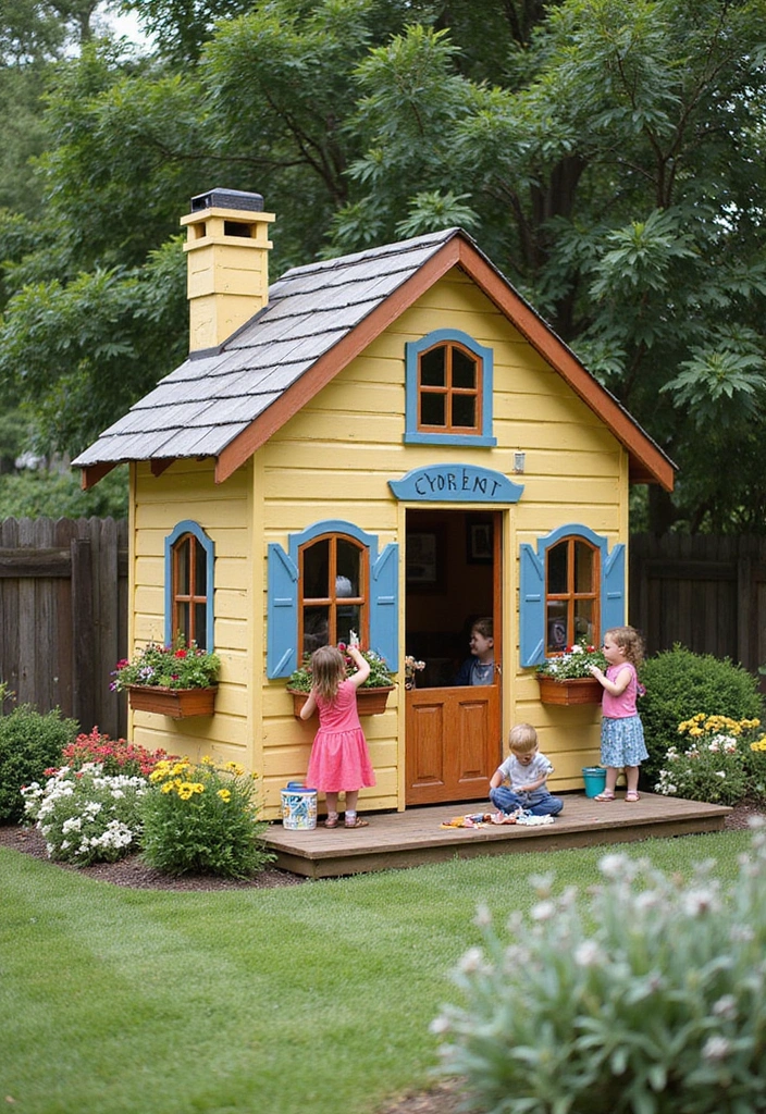 colorful kids playhouse outdoor wooden diy backyard