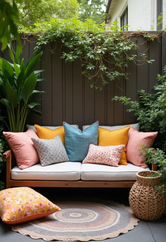 colorful outdoor throw pillows on sofa