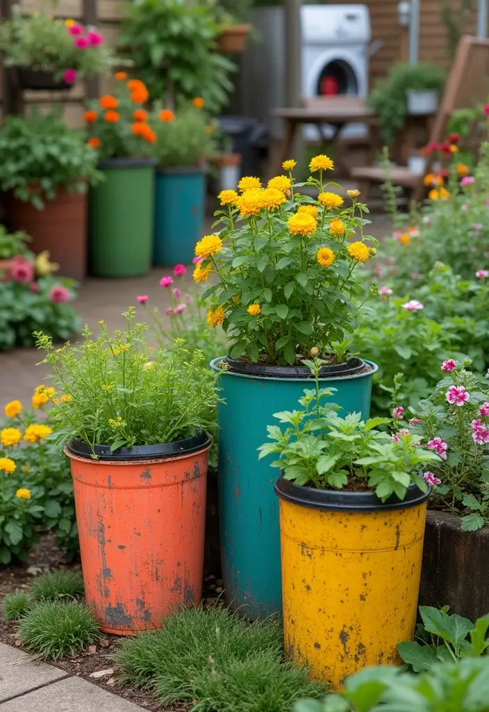 colorful planters outdoor laundry space