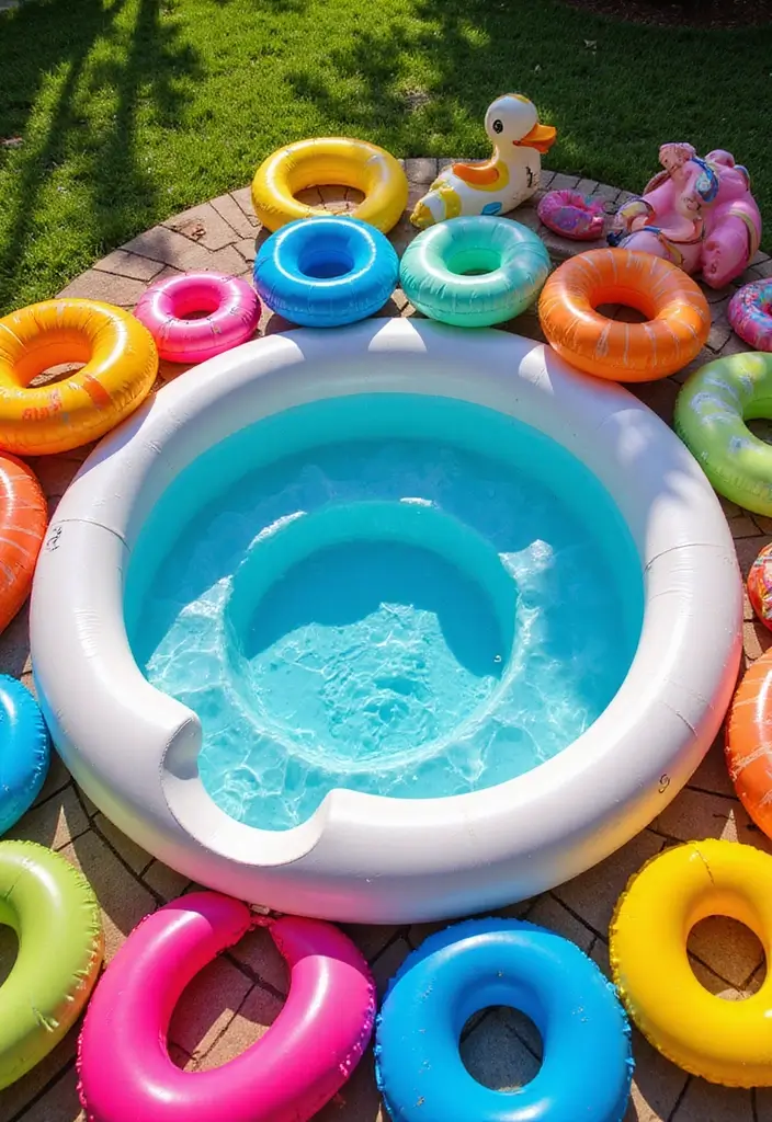 colorful pool floats in jacuzzi