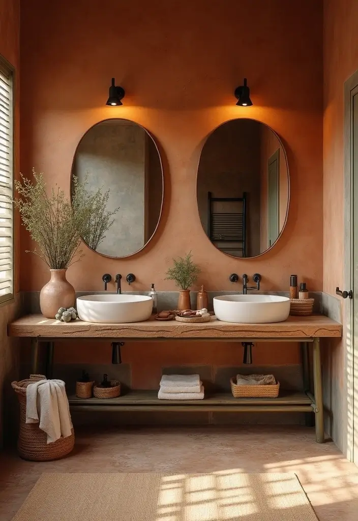 earthy color palette double sink bathroom