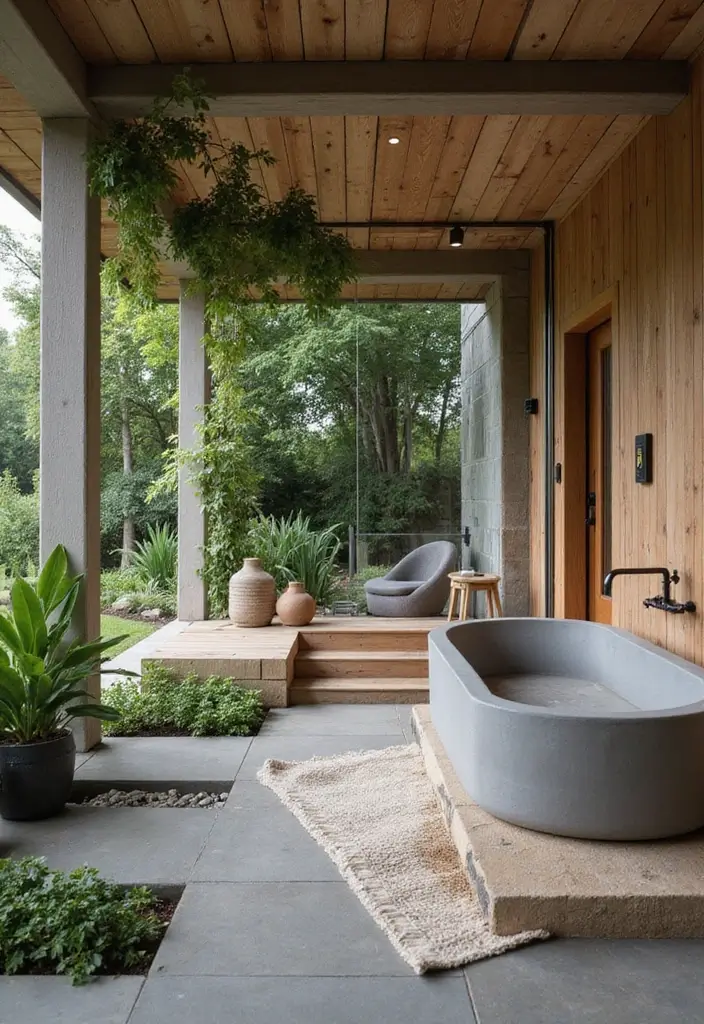elegant spa style outdoor bathroom