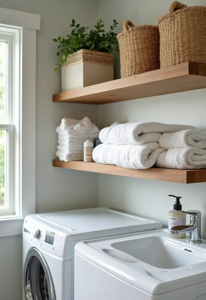 floating shelves bathroom laundry storage ideas