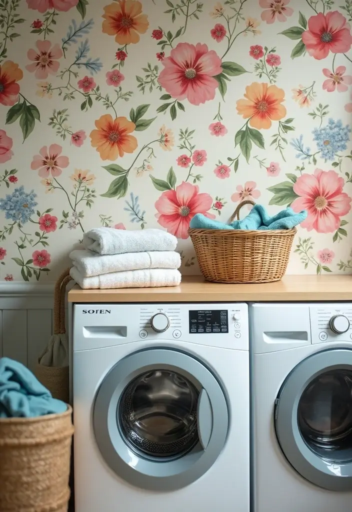 floral fantasy laundry room wallpaper