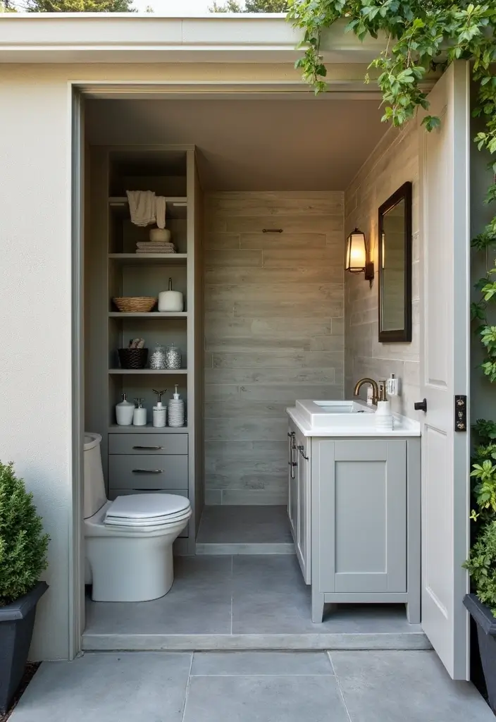functional outdoor bathroom storage ideas