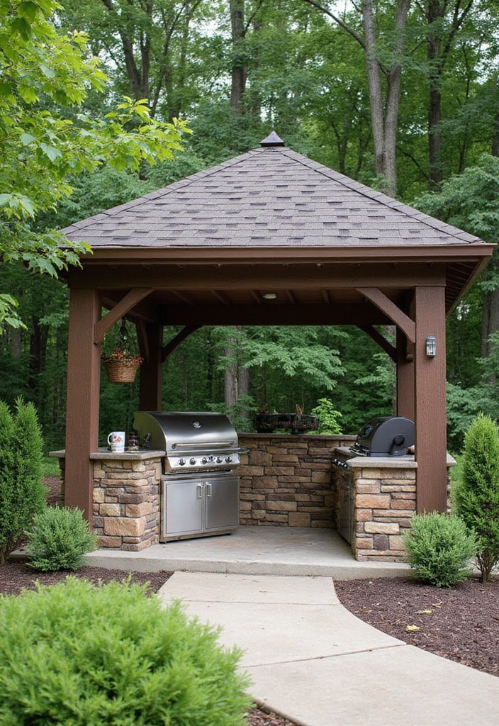 gazebo with outdoor kitchen setup
