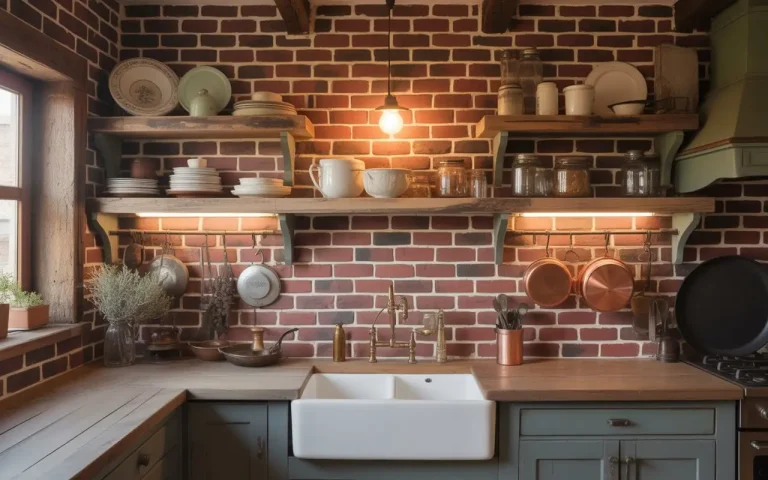rustic kitchen backsplash ideas collage with brick wood