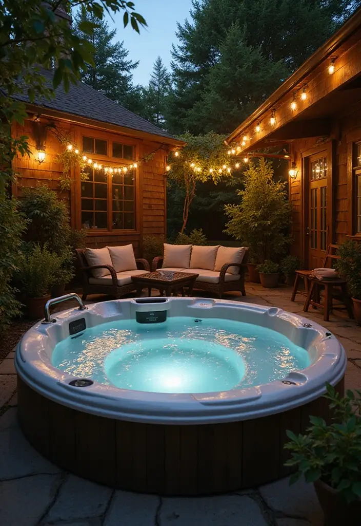 jacuzzi corner with glowing fairy lights