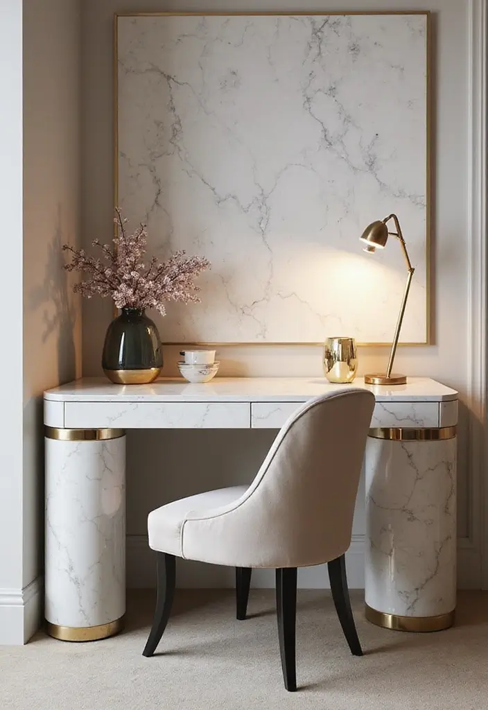 marble finish luxury corner desk setup