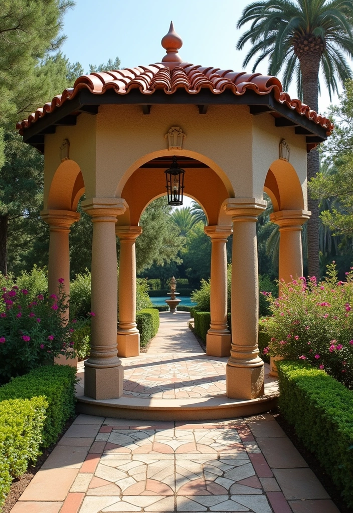 mediterranean gazebo with terracotta roof
