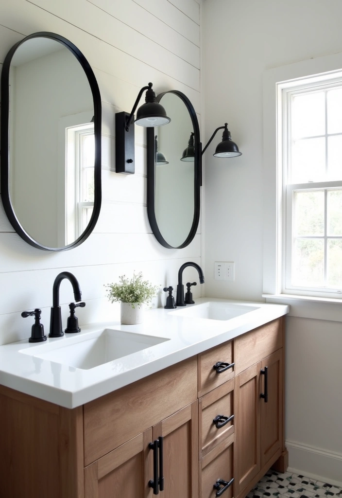 modern farmhouse black accents double sink