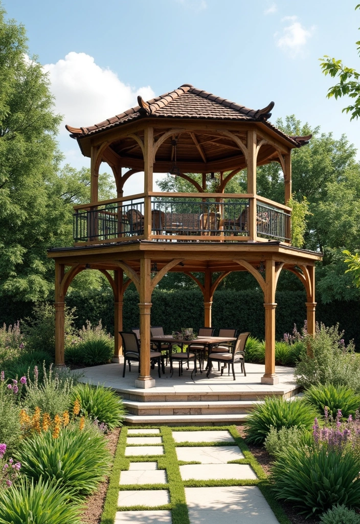 multi level gazebo with stairs
