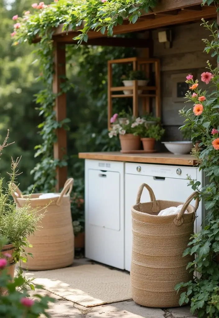 natural fabric laundry baskets outdoors