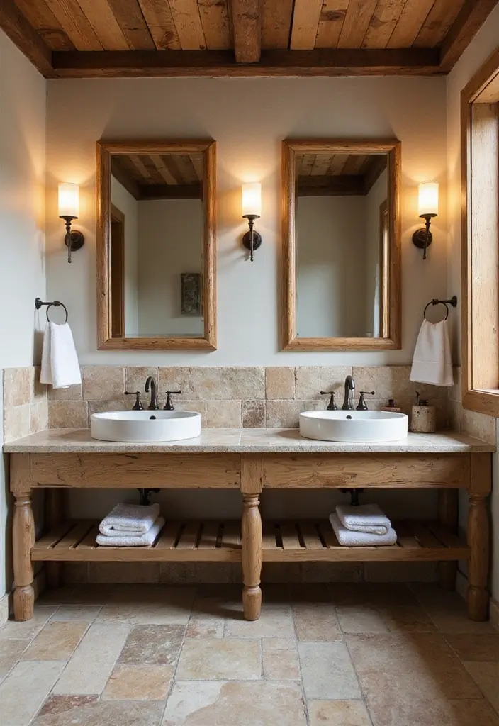 natural stone accents double sink bathroom