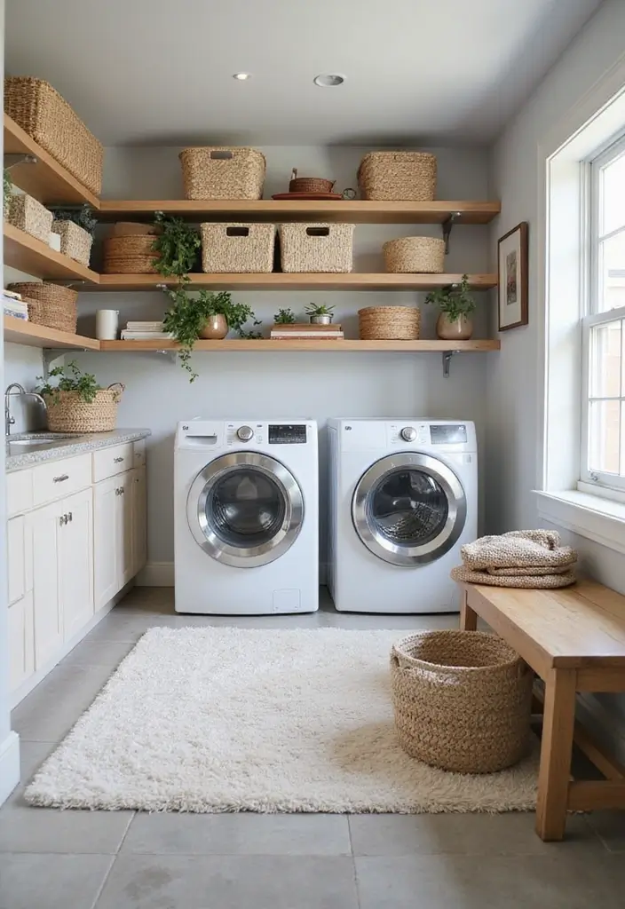 organized space saving laundry room setup