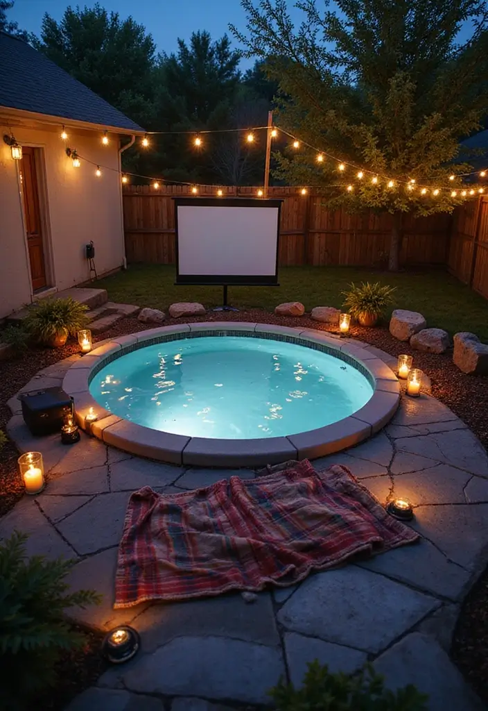 outdoor jacuzzi movie night setup