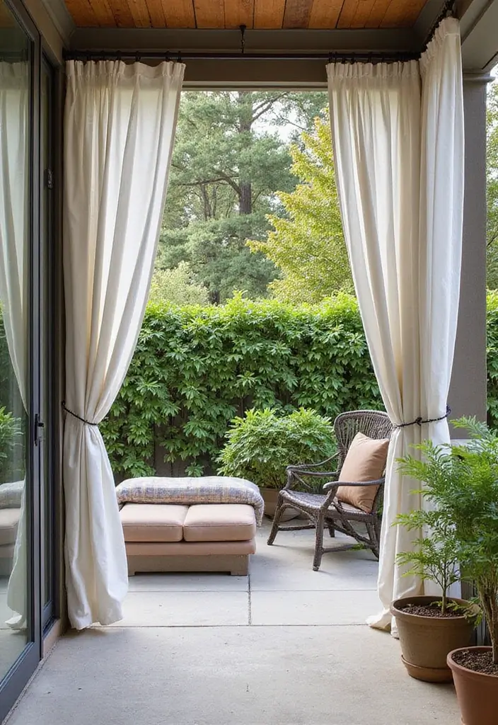outdoor privacy curtains hanging on patio