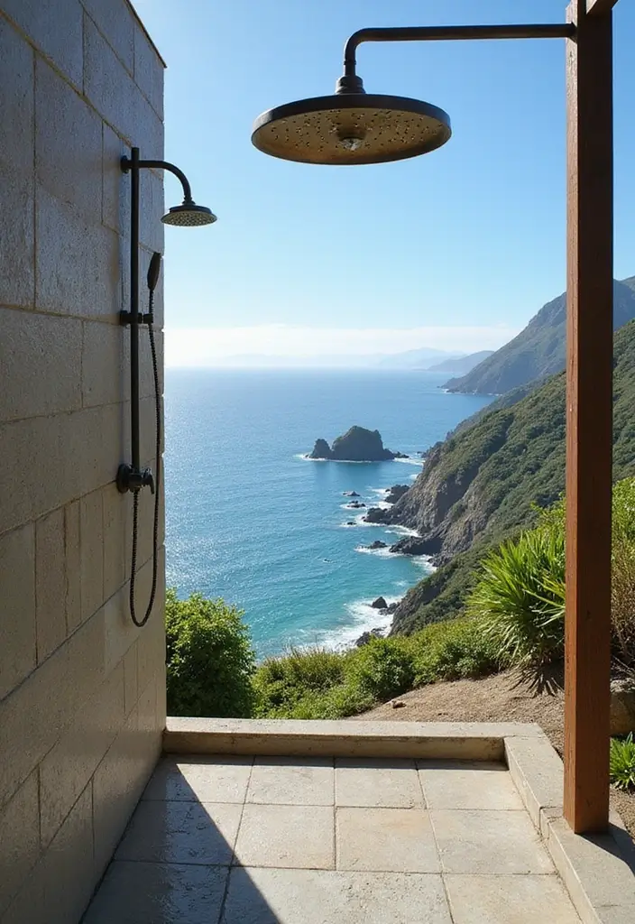 outdoor shower with ocean view