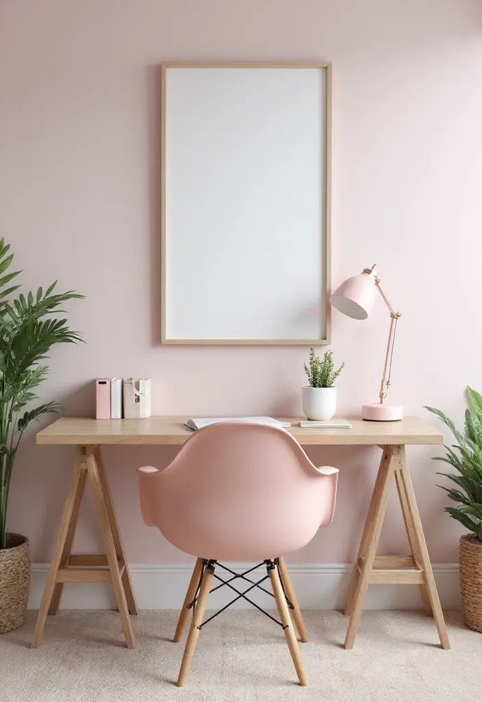 pastel office accents calm workspace decor