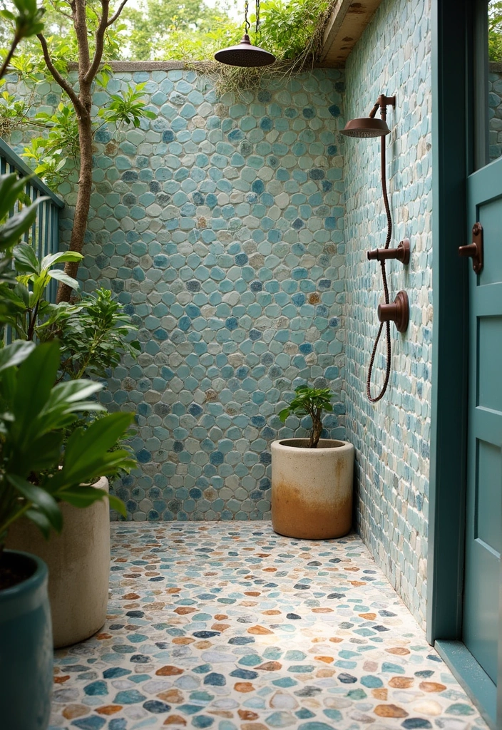 pebble tile floor outdoor shower