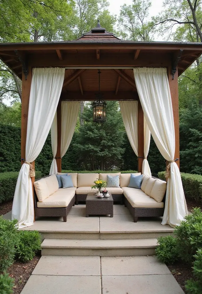 pergola gazebo with sheer curtains
