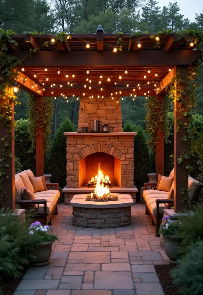 pergola with built in fireplace