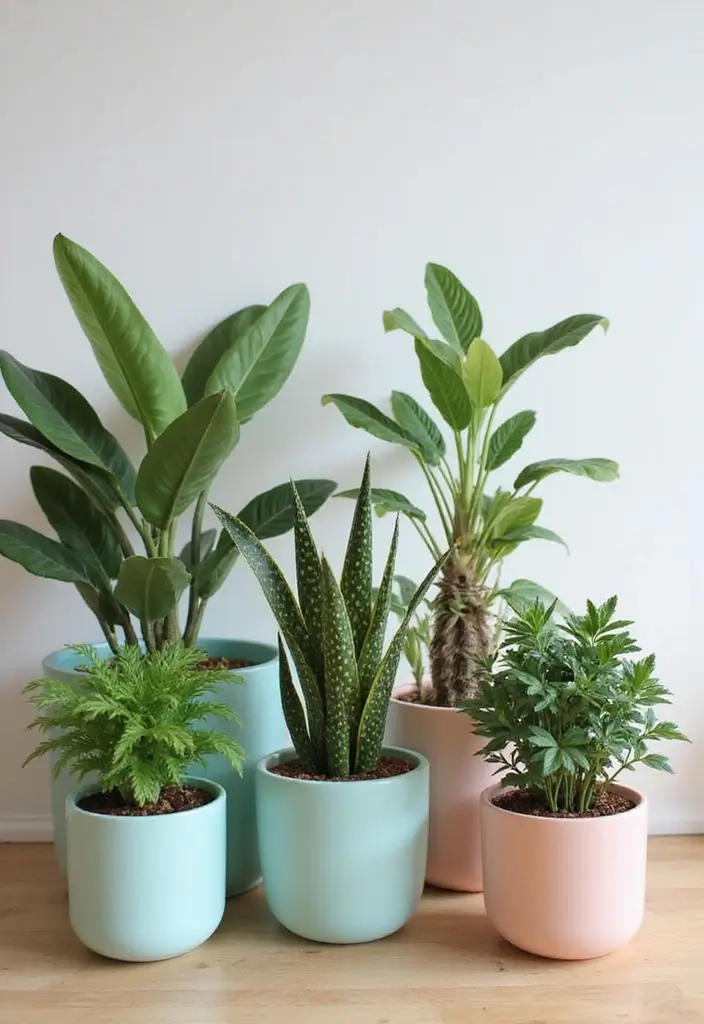 plants in pastel pots apartment decor