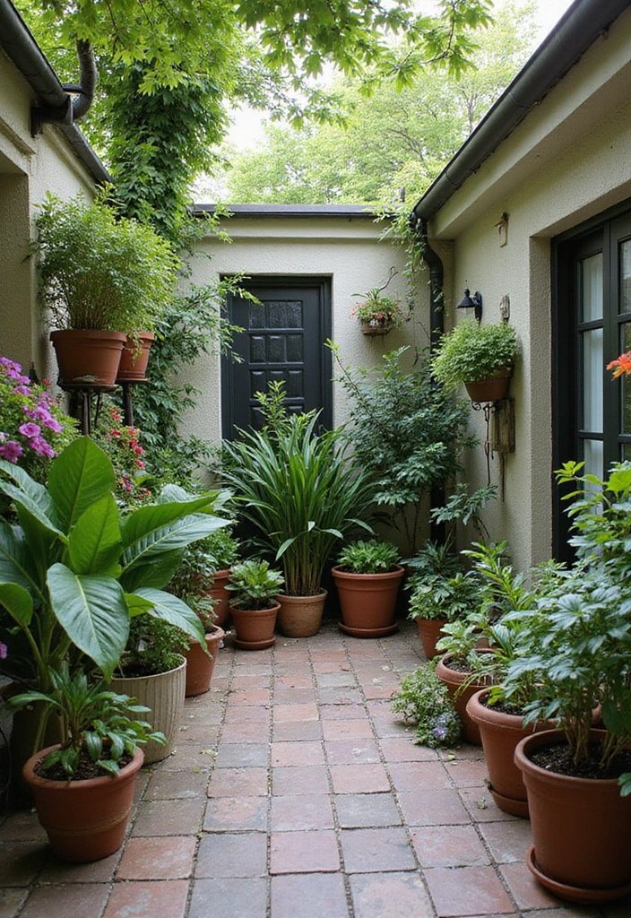 potted plants arranged on outdoor patio