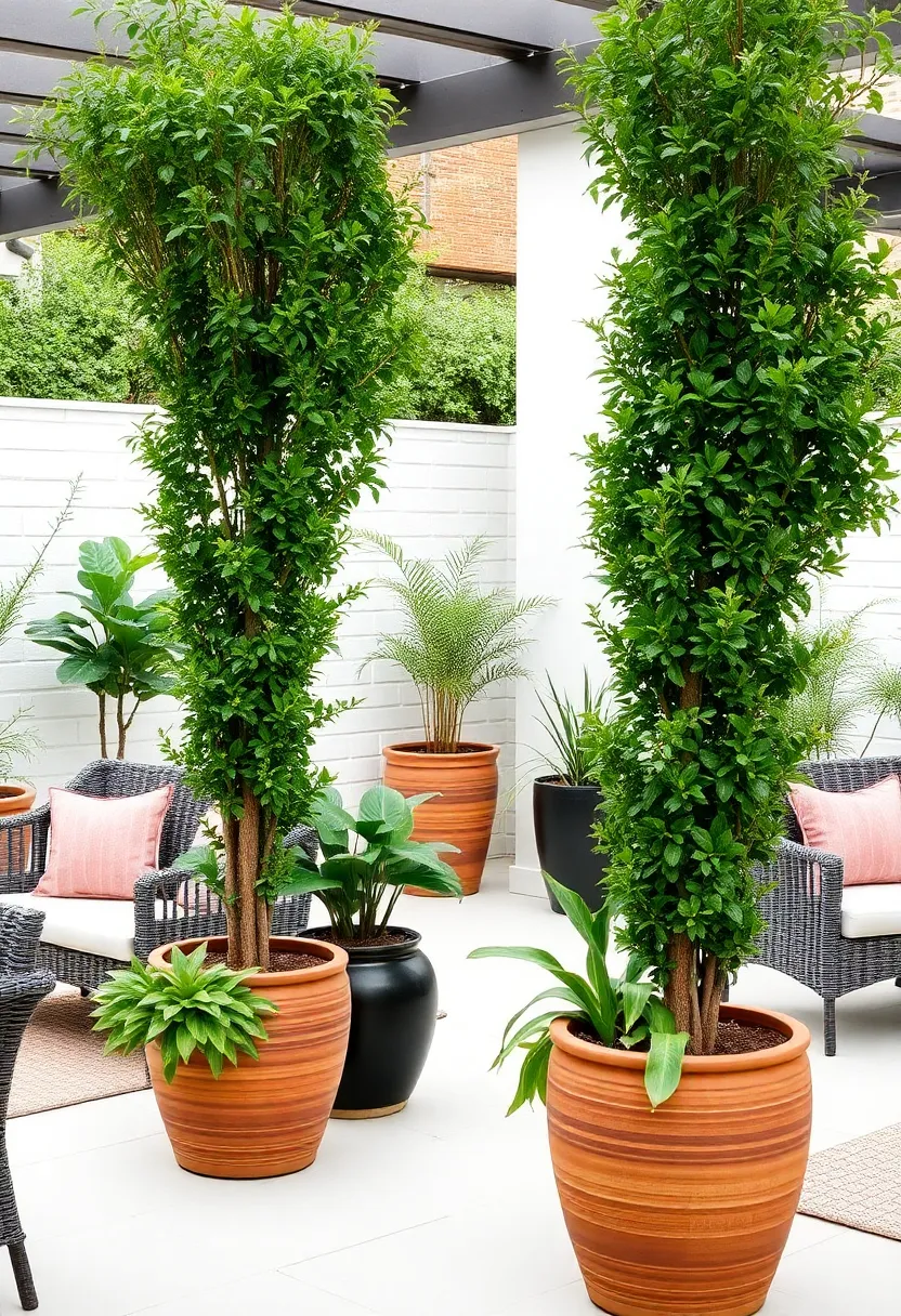 potted trees adding terrace height