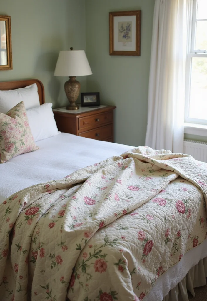 quilted throw cozy cottage bedroom decor