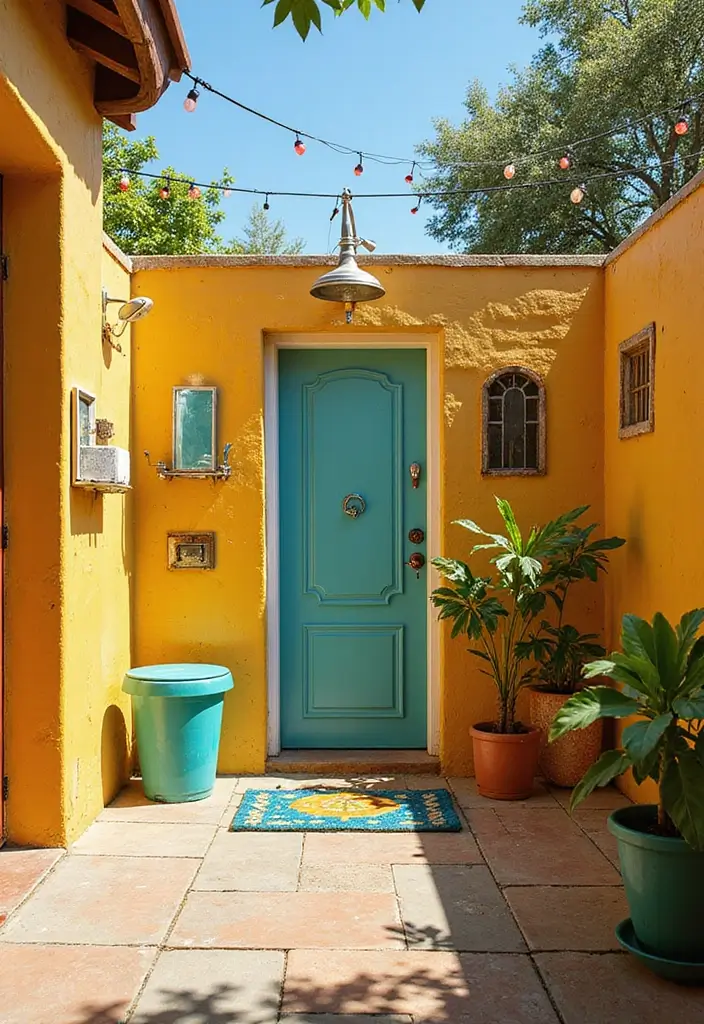 retro outdoor shower beach house vibes