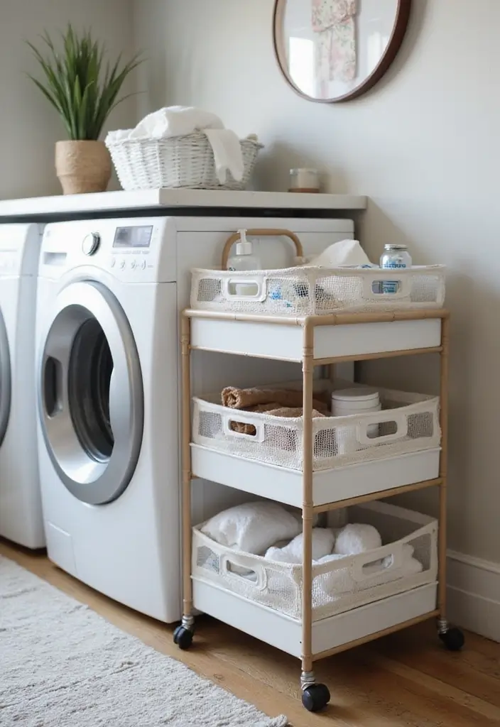 rolling laundry storage cart small spaces