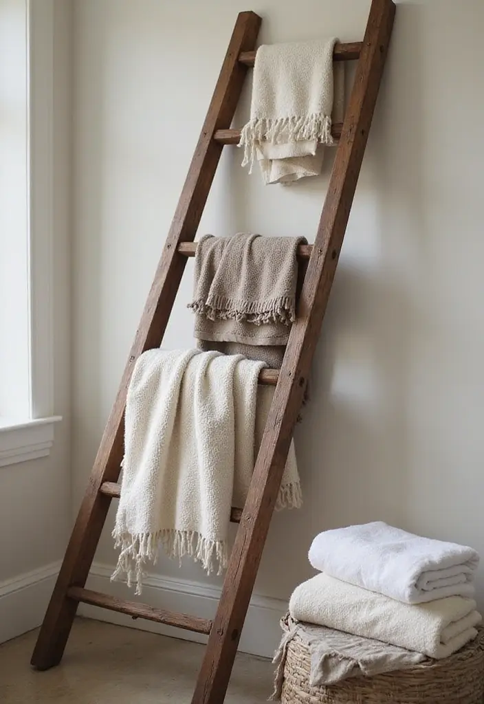 rustic bathroom ladder towel decor