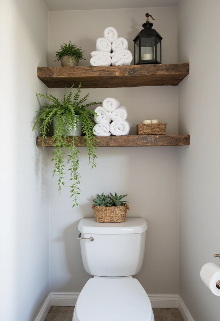rustic farmhouse bathroom wall shelving