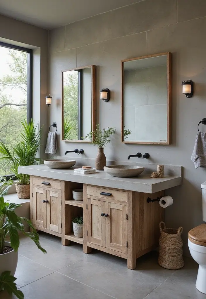 sleek concrete countertops double sink bathroom