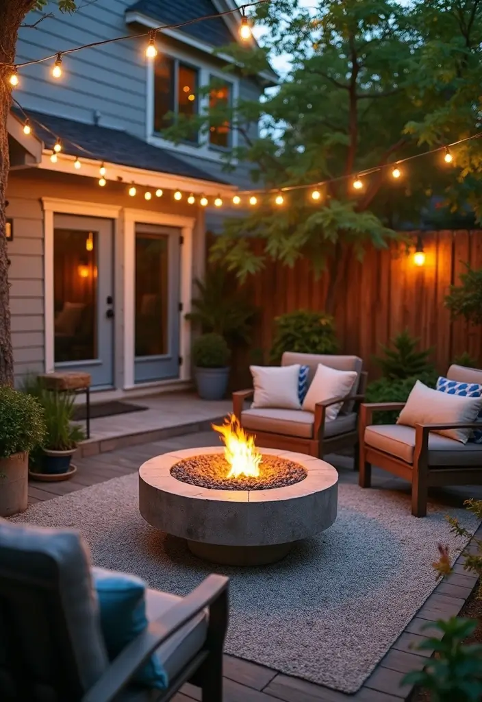 small backyard fire pit with seating