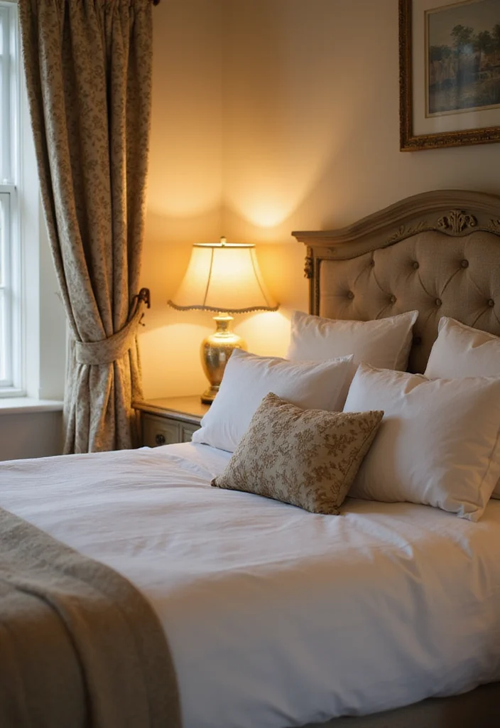 soft lighting scalloped lampshades cottage bedroom