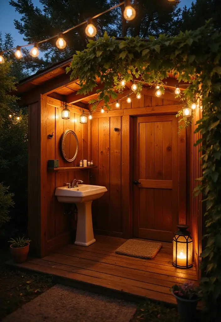 soft lights outdoor shower area