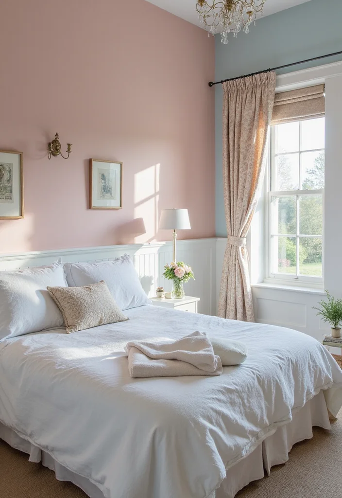 soft pastel walls in cottage bedroom