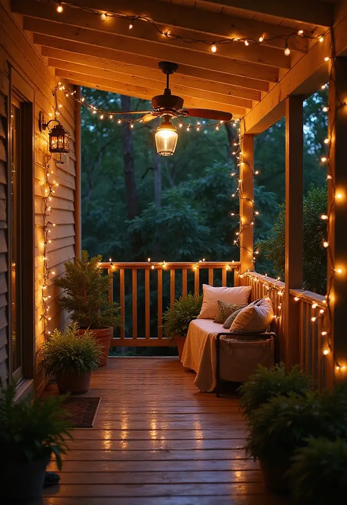 string lights cozy apartment porch decor