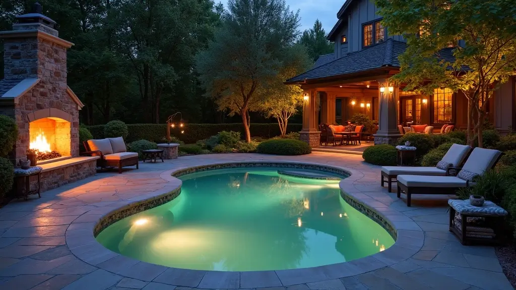 stylish poolside outdoor fireplace ideas
