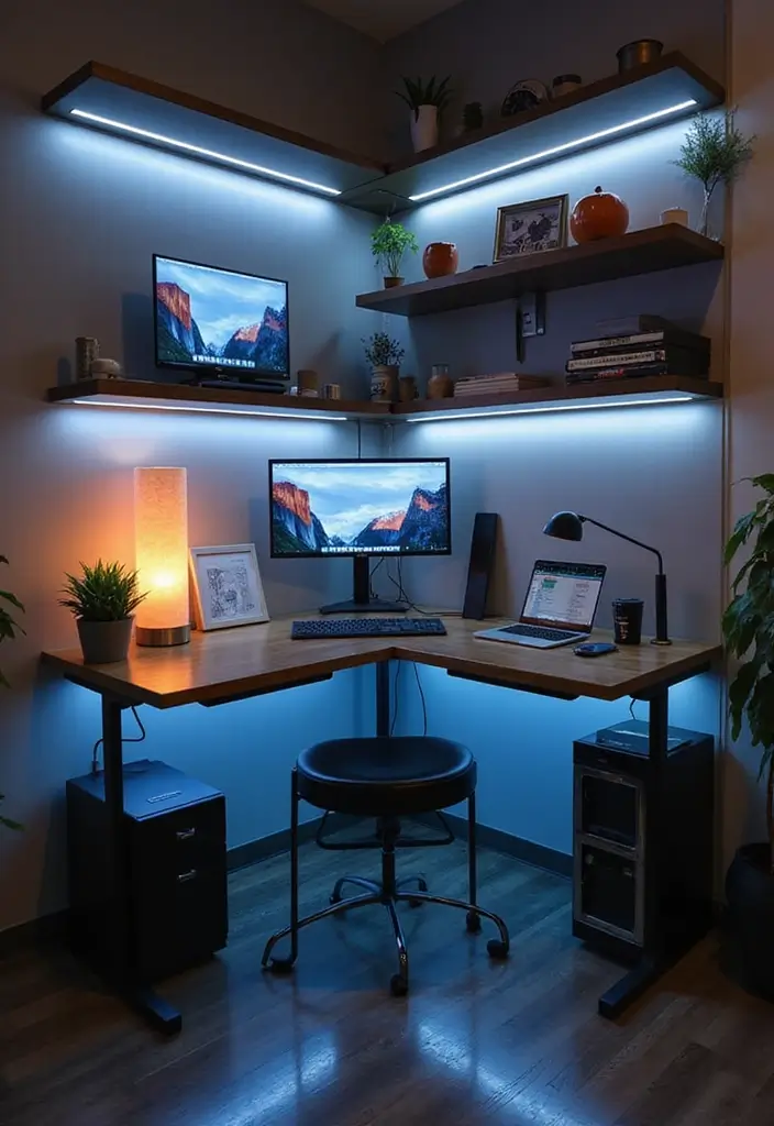 tech savvy luxury corner desk setup