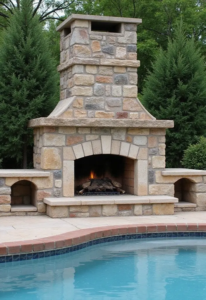 rustic stone outdoor fireplace