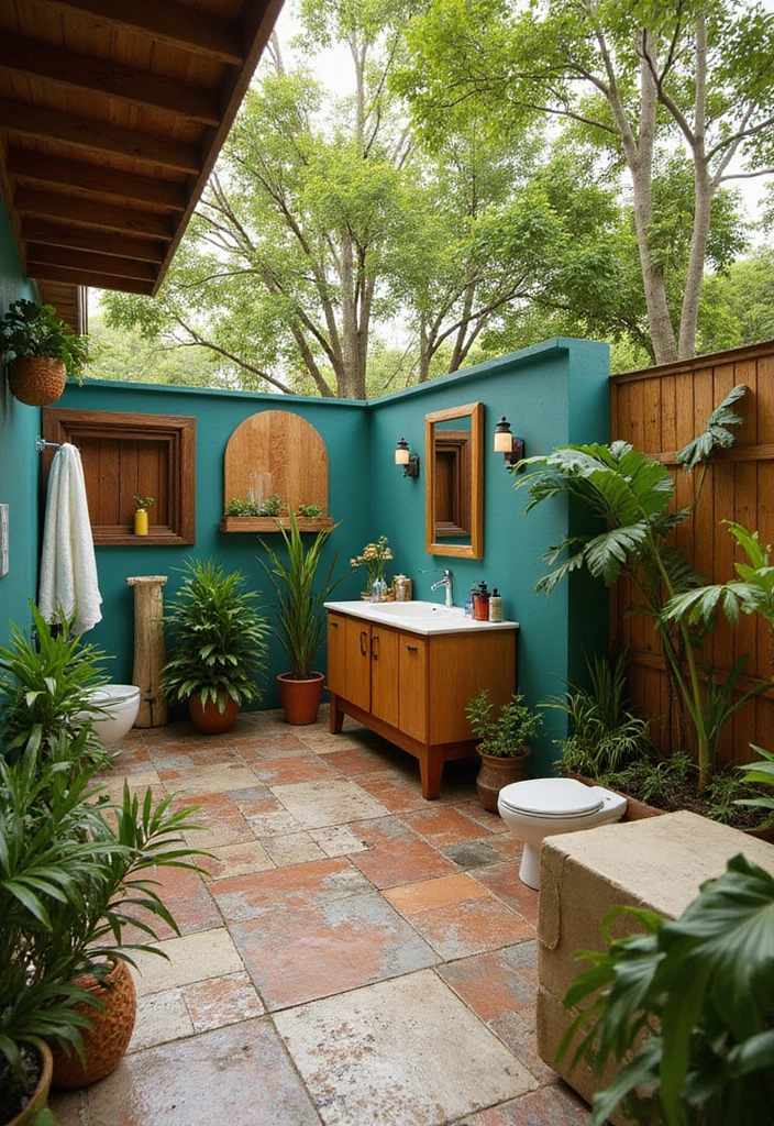tropical oasis outdoor bathroom setup