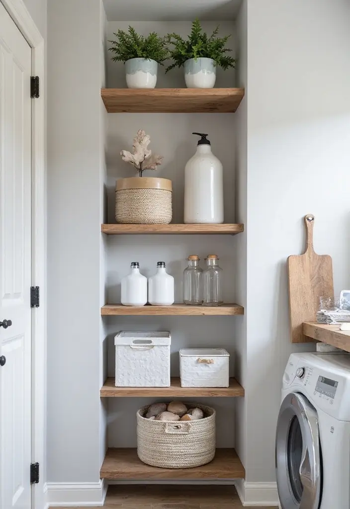 vertical shelving laundry room storage solution