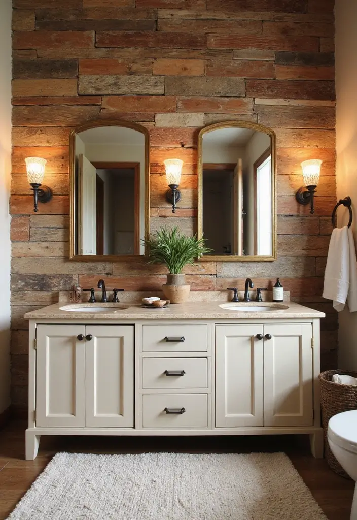 vibrant textured wall double sink bathroom