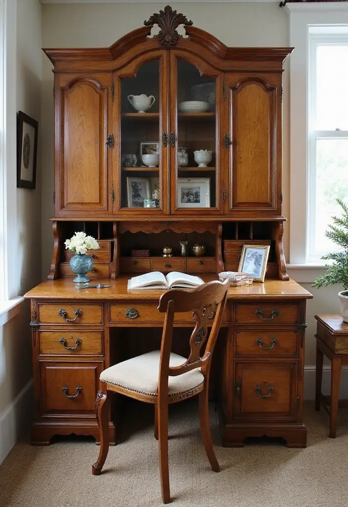 vintage desk girly home office setup